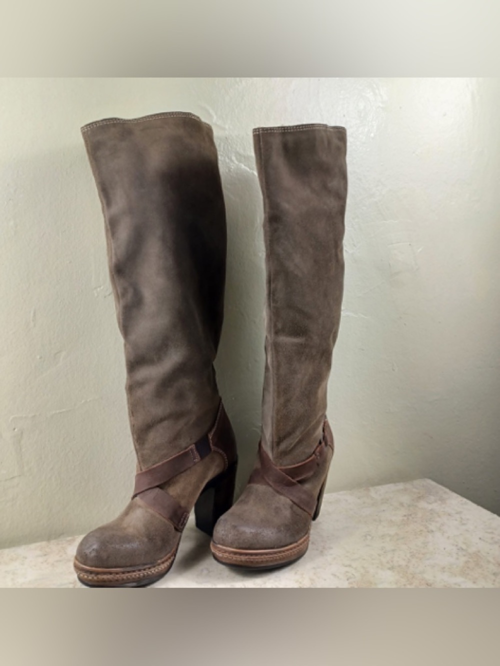 Women's Tall Suede Brown Heeled Boots